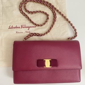 Ferragamo Ginny Maroon Deep Red Leather Bag